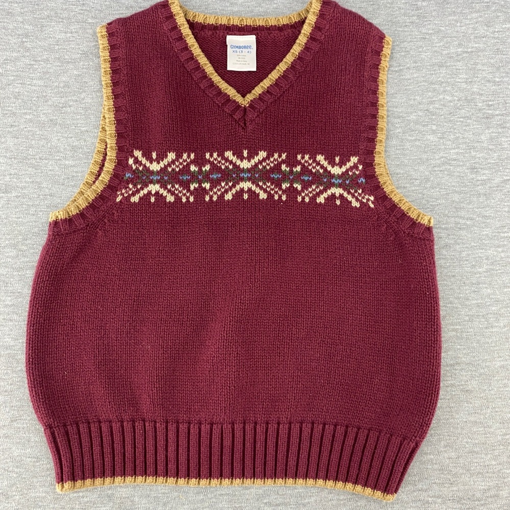 Gymboree Kids Burgundy Fair‎ Isle Snowflake Knit Vest Size XS 3-4 Cotton